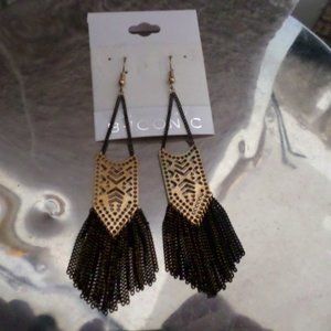 B Iconic Gold and Black Fringe Drop Earrings NWT